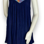 Handmade Tunic Mini Dress‎ Blue Floaty Diamond Pattern Ribbon Sleeveless Women Size M Photo 0