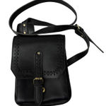 Stanley Street Leather Saddle Bag Purse Crossbody Black Brass Buckles Womens Photo 0