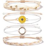 Sunflower String Bracelet Handmade Braided Rope Charms Boho Surfer Bracelet 4Pc Photo 6