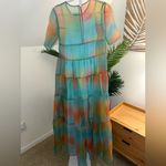 STAUD  Hyacinth‎ Tiered Rainbow Dress maxi crepe organza sheer Multi Aura XS Photo 5