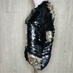 Vintage large round sequin disco black and silver short sleeve shirt medium Photo 2