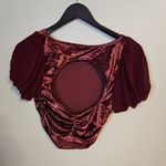 Free People  Crop Top Velvet Burgundy Short Sleeve Open Back Ruched Soft Casual Photo 1