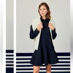English Factory  Collar Flare Skirt Dress Navy Blue Long Sleeve Dress 2X Photo 2