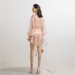 LASSY FLORAL CHIFFON PUFFBALL PUFF SLEEVE MINI DRESS (XS) Tan Photo 1