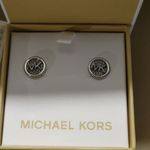 Michael Kors MK Logo Design Stud Kors Earrings In Original Box Silver tone Photo 6