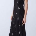 ZARA  Black beaded rhinestone detail Satin slip dress midi length long size XS Photo 8