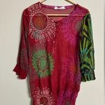 Desigual  Multicolor Mixed Print Sheer Button Loop Peplum Ruffle Blouse Size XL Photo 0