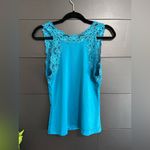 Frederick's of Hollywood FREDERICK’S OF HOLLYWOOD Blue Silky Lace Trim Cami Tank Top Vintage Sz L EUC Photo 2