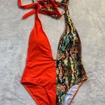 SheIn Crocodile Print Print Plunging Neck Crisscross Knot One Piece Swimsuit L Photo 2