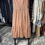 Lulus  Cause to Celebrate Mauve Silver Metallic Ruffle Tiered Midi Dress Photo 3