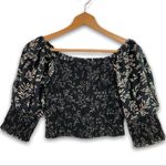 ZARA  - Crop Puff Sleeve Elastic Waist / Sleeve Fern Leaf Top - XS Photo 6