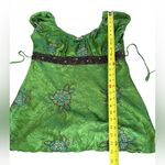 Y2K Crinkle Satin Blouse Babydoll Top Green Floral Lace Trim Womens Size XL Photo 13