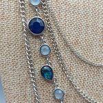 Silver Tone Multi Strand Chain Collar Necklace Shades of Blue Pendants 18" Photo 3