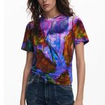 Desigual  Leaf Print Multicolor Viscose Short Sleeve T Shirt Size S Photo 0