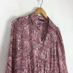 ZARA Pink Paisley 70s Jeweled Button Front Long Sleeve Satin Shirt Dress Small Photo 8