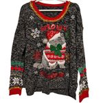 Women’s Black White Meowy Christmas Cat Pullover Sweater Snowflakes Size XL Photo 0