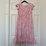 Short Sleeve Side Wrap Style Pink White Ruffly Summer Dress Size Large Polyester Photo 2