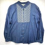 Vintage The Vermont Company Denim Shirt 1X Embroidered Western Boho Cottagecore Blue Photo 0