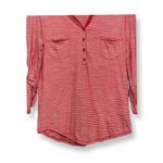 Lucky Brand Womens Henley Shirt RedWhite Stripe Roll Tab Sleeve Pockets S Photo 2