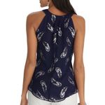 White House | Black Market Silk Sleeveless Feather Jacquard Top Blue Silver Small Photo 2