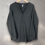 Kut From The Kloth Button Down Blouse Women's 1X Black Sheer Long Sleeve Gothic Photo 2