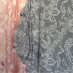 Badgley Mischka  Navy Striped Floral Print Tiered Bell Sleeve Boatneck Dress Sz 4 Photo 7