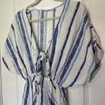Walker & Wade High Low Swim cover up dress tie front striped blue white Photo 0