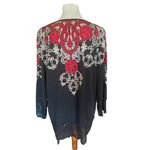 Avenue Womens Blouse Tunic Floral V Neckline Lace Hem Long Sleeve Black Sz 18/20 Photo 2