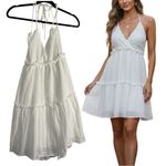 White Backless Ruffle Tiered Mini Dress Size L Photo 1