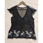 NWOT Women Black Embroidery Flowers Floral Silk Tops Size M Size M Photo 1