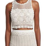 Alice + Olivia  Cream Linen Crochet Crop Top Size Small Petite EUC Photo 0