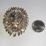 None Gold Tone CZ Rhinestones & Green Rhinestone Eyes Lions Head Brooch Shoulder Pin Photo 7