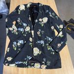 ZARA Floral Print Blazer Blue Floral Open Front Long Sleeve Shoulder Pads XSmall Photo 1