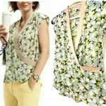 CAbi  Butterfly Blouse Womens Size Small Short Sleeve Sheer Faux Wrap V-Neck Top Photo 2