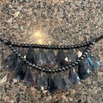 Joan Rivers  Vintage Blue Gray Teardrop Necklace Black Velvet Cord Signed Photo 1