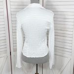 ZARA Textured Scrunch Satin Split Bottom Button Up Shirt White Medium Crop Open Photo 4