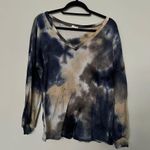 The Comfy BiBi Navy Blue Tan White Tie Dye Waffle Knit Long Sleeve Top Size L Photo 0