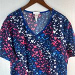 Scrubstar  3X Heart Print Pocketed Tunic Scrub Top - Blue, Pink, White Photo 1