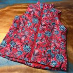 Lands' End 600 fill Down Puffer Vest XL full zip winter floral print red bandana Photo 0