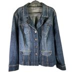 LA Blues Denim Jacket Womens 20W Jean Blazer‎ Button Front Pockets Dark Wash Blue Photo 0