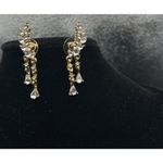 Gold Toned Ear Stud Earrings Crystal Leaf Design Drop Wing Shaped Earrings Photo 2