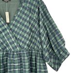 Madewell Marianna puff sleeve green plaid faux wrap mini dress M NEW Photo 3