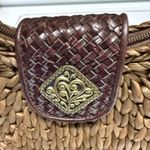 Coldwater Creek  Woven Straw Shoulder Bag Brown Gold‎ Crescent Shape Photo 5