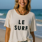 Amuse Society  A4116CLE Le Surf Tee White Black Graphic 100% Cotton NWT Large Photo 0