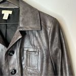 Chico's Chico’s Metallic Pewter Vegan Leather Jacket Size Chico’s 0 or US 4‎ Photo 4
