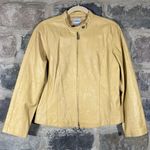 Chico's Chico’s Genuine Leather Zip Jacket Size 1 (M)  Yellow Tan Moto Style‎ Full Zip Photo 1