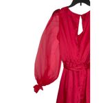 Fanco Women Romper Sheer V Neck Lace Long Sleeve Tie Waist Red Sz. Medium NWT Photo 6