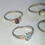 Lot of 4 Vintage Adjustable CZ Rhinestone Enamel Faux Pearl Boho Rings Silver Photo 2