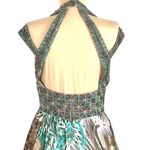Animal Print Maxi Dress S Beaded Halter Brown Teal Flowy Mobwife Charmeuse Size 6 Photo 6