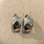 Sterling Silver Art Deco  Modern Faceted 925 Hoops with Post Backs Earrings Photo 1